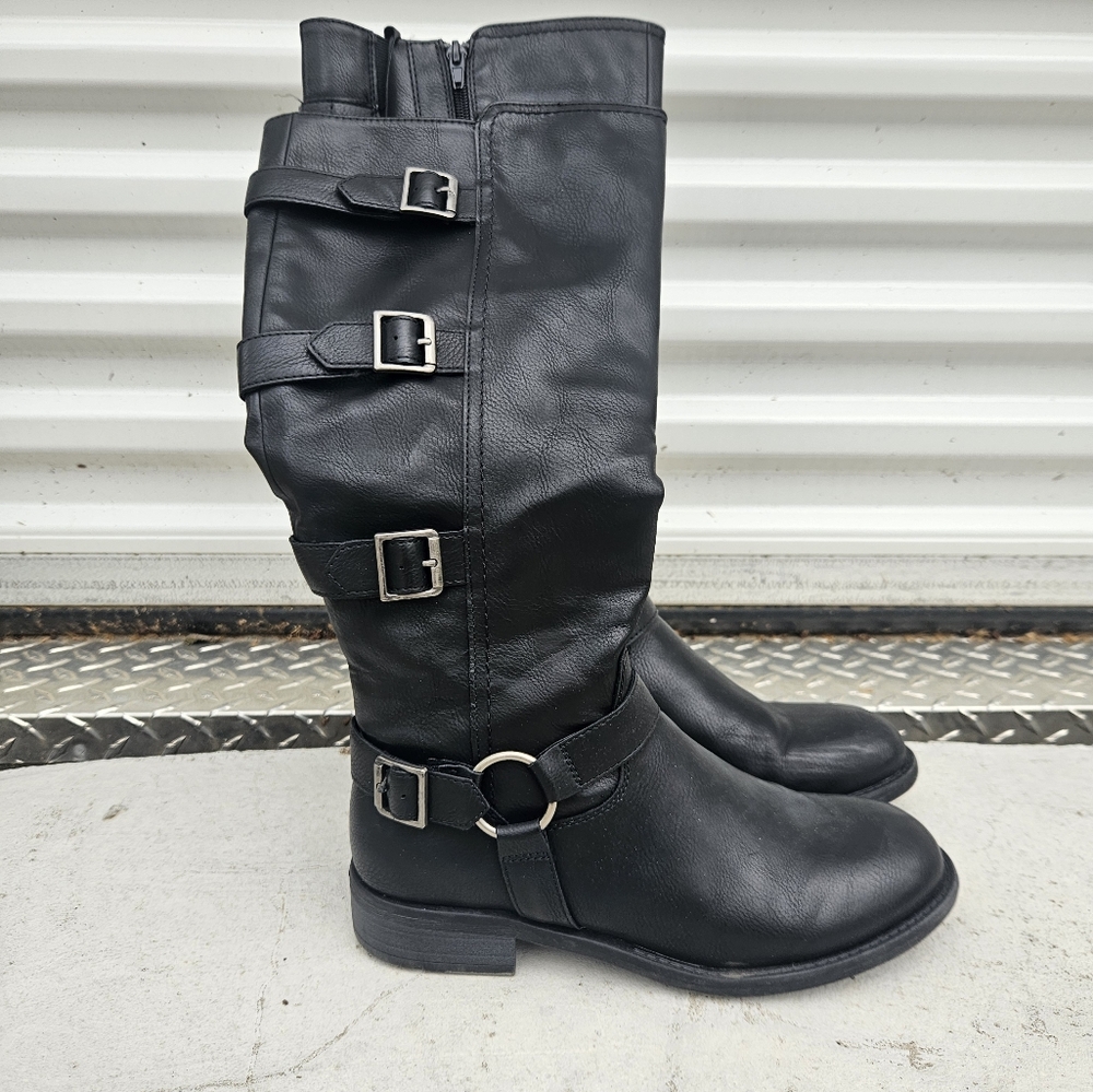 Black Frye Buckle Knee-High Boots